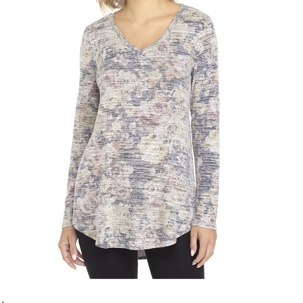 Cupio Marled Print Endless Shirt V-neck Long Sleeve Top Size XL NWT